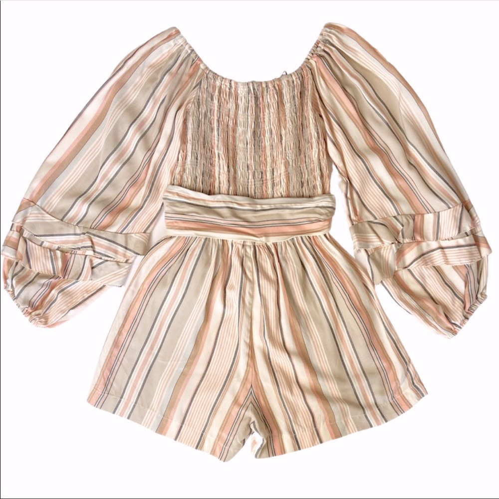 Ella Moss Lory Striped Off-The-Shoulder Romper - Picture 6 of 8